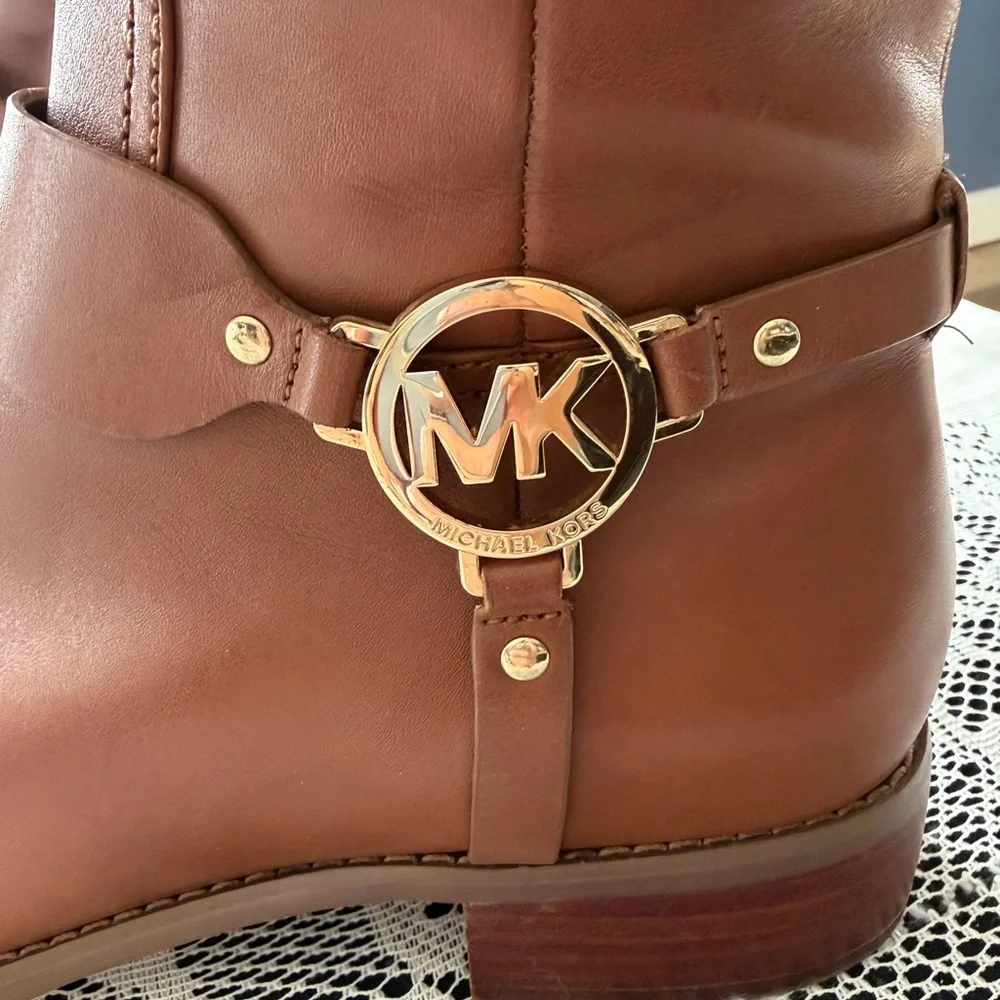 Michael Kors Chestnut Brown Leather Boots with Gold MK Accent